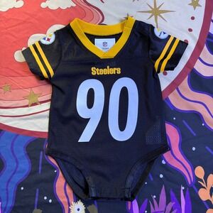 NFL Team Apparel Pittsburgh Steelers TJ Watt 90 Baby Bodysuit Jersey Black Gold